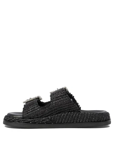 Alibi Greta Crystal Buckle Raffia Sandals In Multi