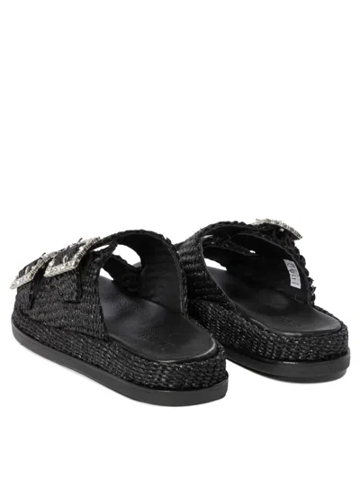 Alibi Greta Crystal Buckle Raffia Sandals In Multi