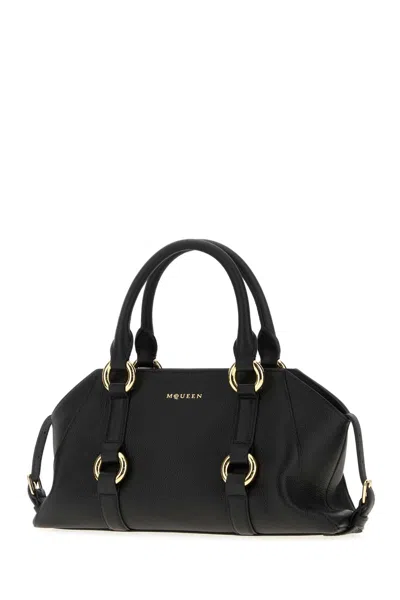 Alexander Mcqueen Farringdon Small Elongated Calf Leather Crossbody Bag In Black
