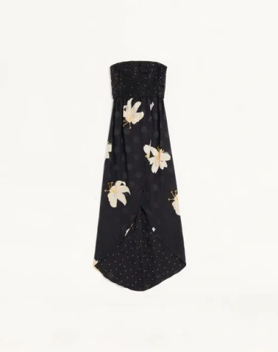 Valentino Robe Longue En Crêpe De Chine Jacquard Apres L'hiver Lilium Femme Noir 44 In Black