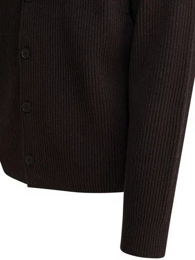 Auralee Fine Wool Cardigan Long Sleeve Ribbed In Brown