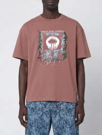 Brain Dead Walnut Vintage Effect T Shirt With Printed Logo In Brown
