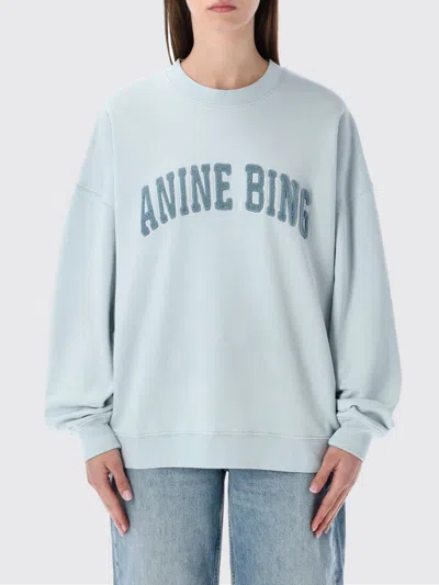 Anine Bing Light Blue Crewneck Embroidery Logo Sweatshirt In Blue
