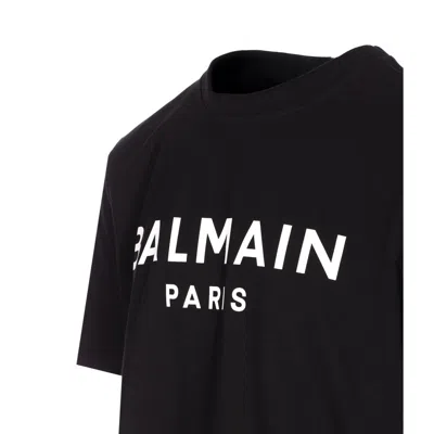 Balmain Logo Embossed Cotton T Shirt In Black