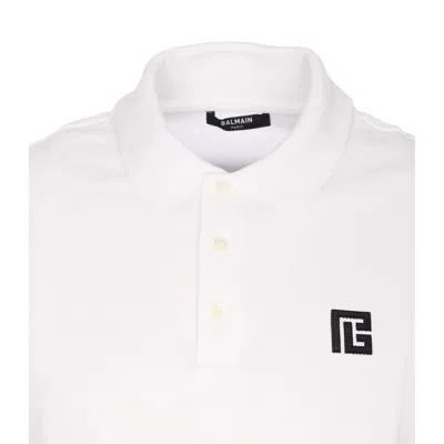 Balmain Polo Shirt Short Sleeves Ribbed Cuffs Collar In White