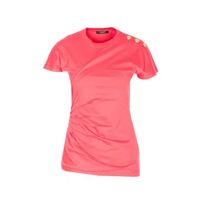 Balmain Women 3 Buttons Draped T-shirt In Red