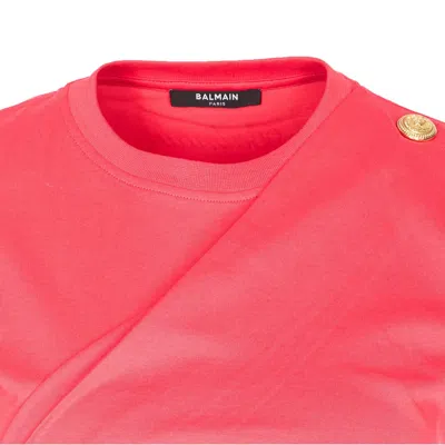 Balmain Women 3 Buttons Draped T-shirt In Red