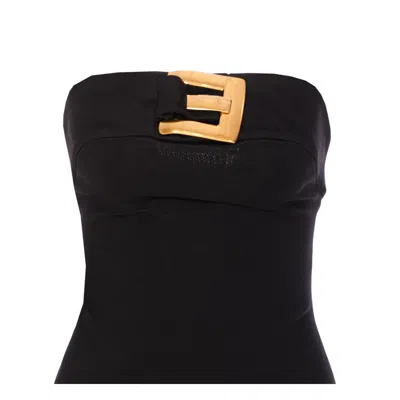 Balmain Belted Bustier Compact Jersey Long Dress Clothing In Black