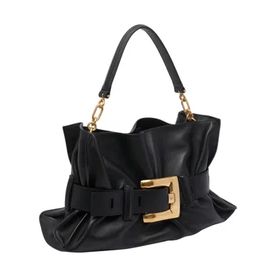 Balmain Anthem Medium Buckle Shoulder Bag In Calfskin In Black