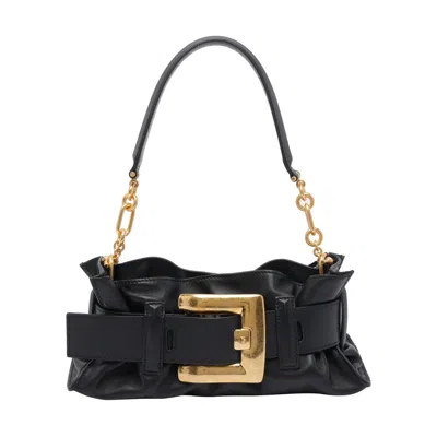 Balmain Anthem Buckled Leather Shoulder Bag In Black