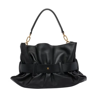 Balmain Anthem Medium Buckle Shoulder Bag In Calfskin In Black