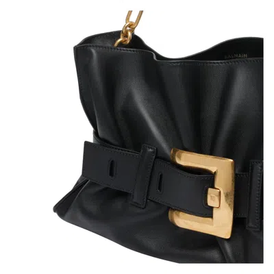 Balmain Anthem Medium Buckle Shoulder Bag In Calfskin In Black