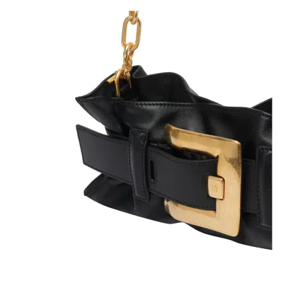 Balmain Anthem Buckled Leather Shoulder Bag In Black
