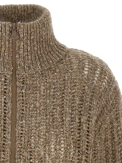 Brunello Cucinelli 'rustic Dazzling Net' Cardigan In Brown