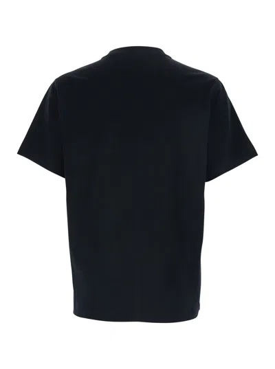 Burberry Men Black Crewneck T-shirt With Ekd And Logo Lettering Embroidery On The Front In Cotton Ma In Black