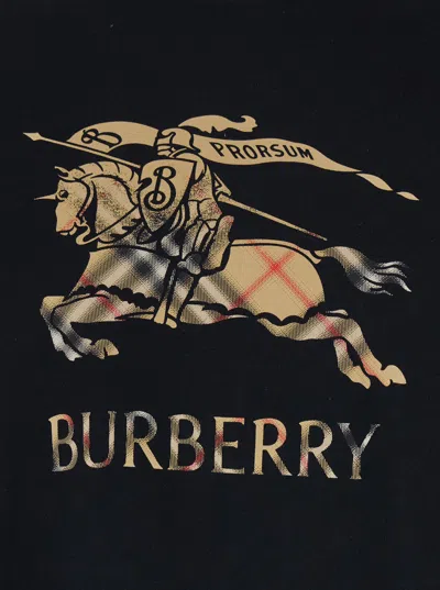 Burberry Men Black Crewneck T-shirt With Ekd And Logo Lettering Embroidery On The Front In Cotton Ma In Black