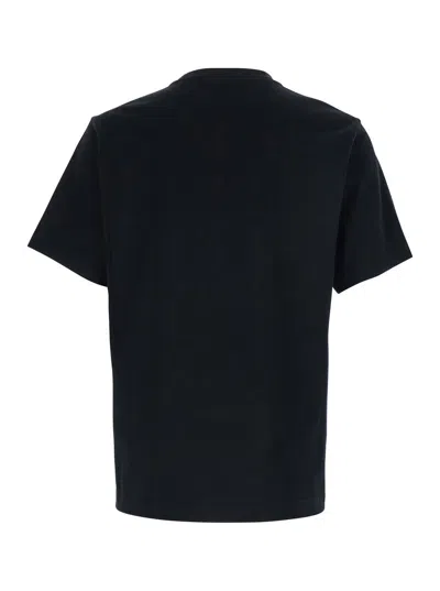 Burberry Men Black Crewneck T-shirt With Logo Lettering On The Front In Cotton Man In Black