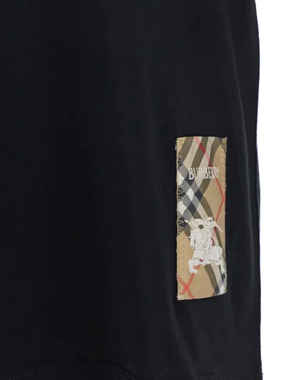 Burberry Men Black T-shirt T-shirt With Logo Patch With Tartan Motif In Cotton Man In Black
