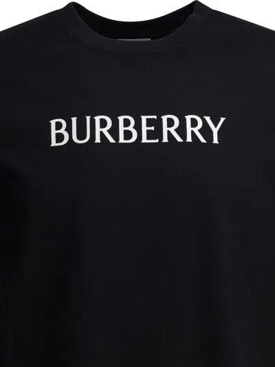 Burberry Men Black Crewneck T-shirt With Logo Lettering On The Front In Cotton Man In Black