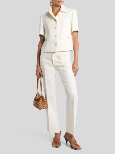 Etro Short-sleeved Cropped Linen Jacket With Pegaso Buttons In White