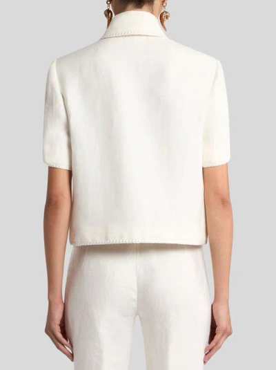 Etro Short-sleeved Cropped Linen Jacket With Pegaso Buttons In White