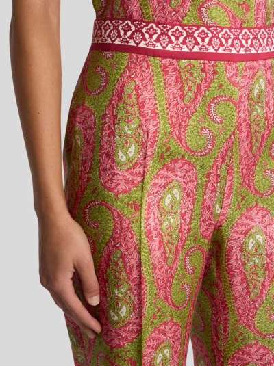Etro Paisley Foliage Trousers Contrasting Waistband Straight Leg In Multi