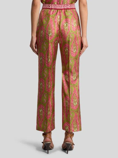Etro Paisley Foliage Trousers Contrasting Waistband Straight Leg In Multi