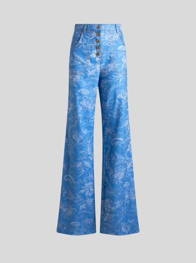 Etro , Flared Jacquard-jeans Aus Denim Aus Baumwolle Und Leinen Mit Floralem Motiv, Damen, Grösse 28 In Multi