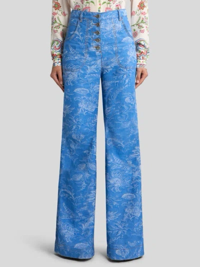 Etro , Flared Jacquard-jeans Aus Denim Aus Baumwolle Und Leinen Mit Floralem Motiv, Damen, Grösse 28 In Multi