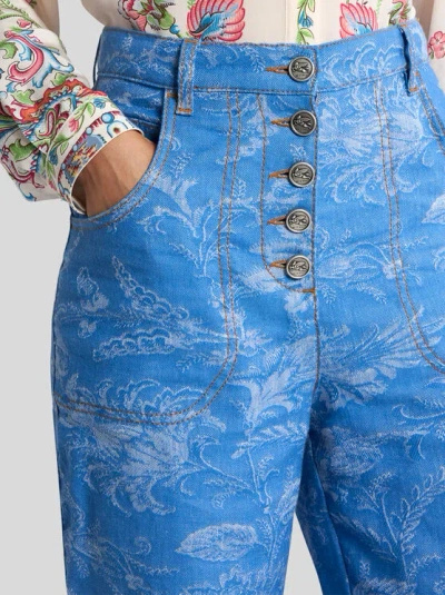 Etro , Flared Jacquard-jeans Aus Denim Aus Baumwolle Und Leinen Mit Floralem Motiv, Damen, Grösse 28 In Multi