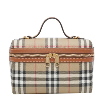 Burberry Coated Canvas Vanity Check Crossbody Bag With Check Motif In Brown