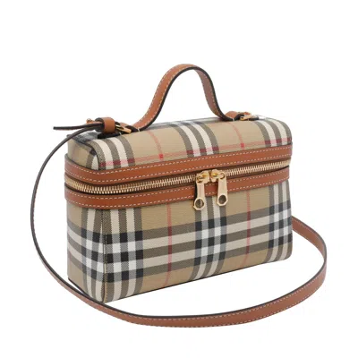 Burberry Coated Canvas Vanity Check Crossbody Bag With Check Motif In Brown