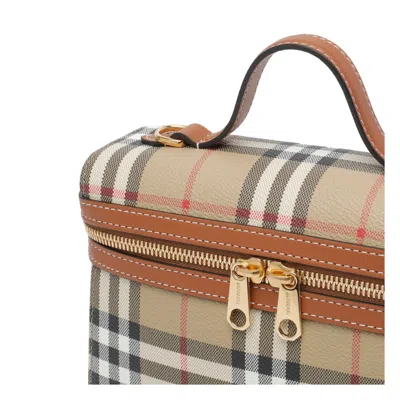 Burberry Coated Canvas Vanity Check Crossbody Bag With Check Motif In Brown