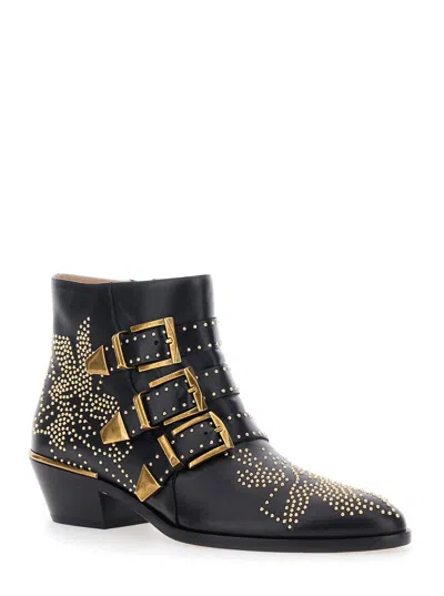 Chloé Susan Studded Leather Ankle Boots In Multi