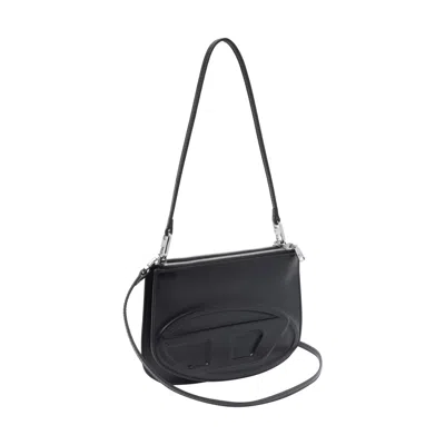 Diesel Twin-double-pouch Embossed-leather Shoulder Bag In Black