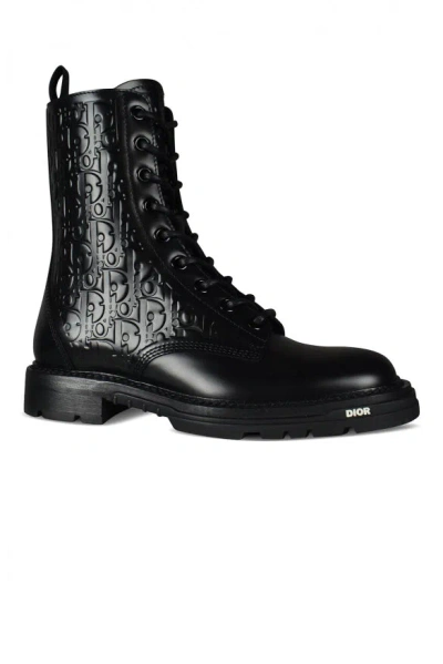 Dior Black Lace Up Boots In Black