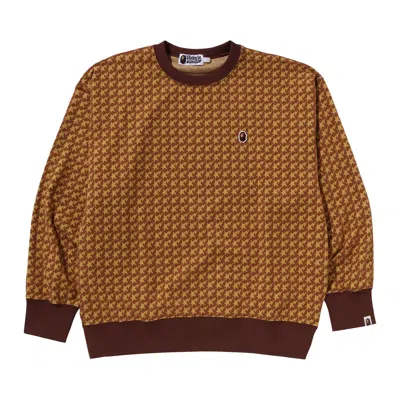 Pre-owned Bape Sta Houndstooth Jacquard Relaxed Fit Crewneck Sweatshirt 'brown' | Men's Size M