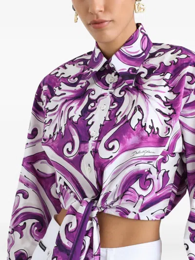 Dolce & Gabbana Women Cotton Shirt With Graphic Print In Purple