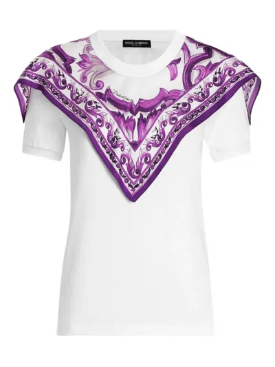 Dolce & Gabbana Women Cotton T-shirt With Scarf-style Inserts In White