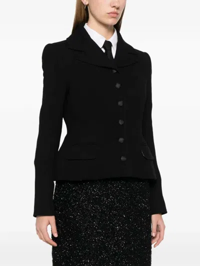 Dolce & Gabbana Wool Crepe Blazer Fitted Silhouette Epaulettes In Black