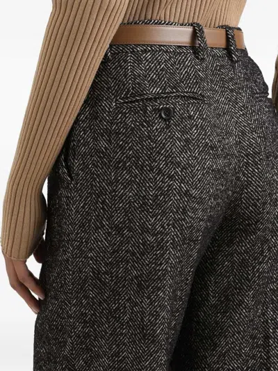 Dolce & Gabbana High Waist Herringbone Houndstooth Tailored Trousers In Gray