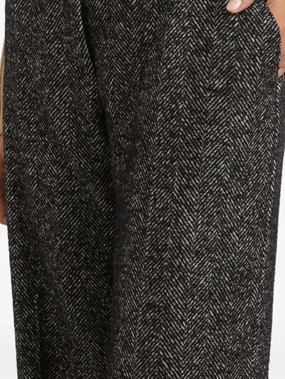 Dolce & Gabbana High Waist Herringbone Houndstooth Tailored Trousers In Gray