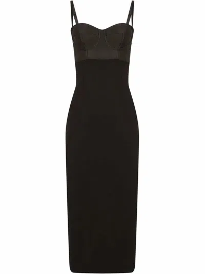 Dolce & Gabbana Midi Dress Bustier Neckline Spaghetti Straps In Black