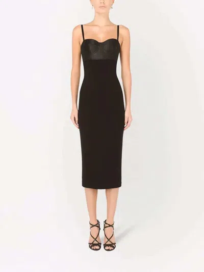 Dolce & Gabbana Midi Dress Bustier Neckline Spaghetti Straps In Black