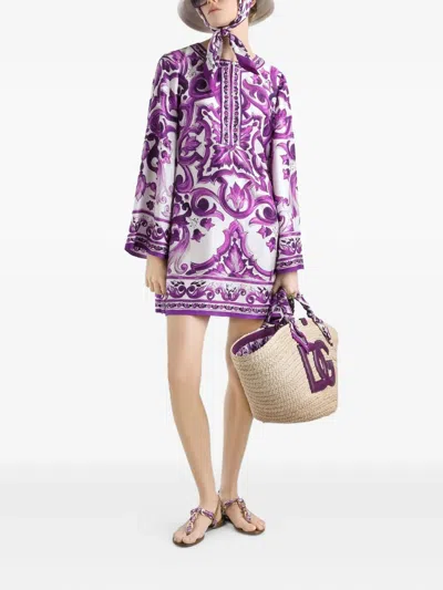 Dolce & Gabbana Printed Silk Mini Dress In Multi
