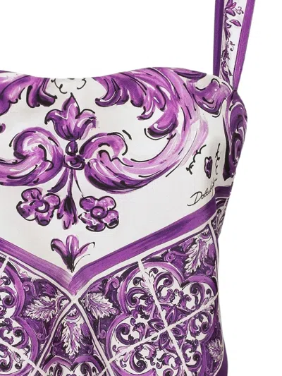 Dolce & Gabbana Silk Top With Majolica Print And Handkerchief Hem In Multi