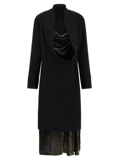 Dries Van Noten Delsey Dress Draped Neckline Long Sleeves In Animal Print
