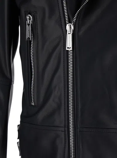 Dsquared2 Men Black Jacket With Three Zip Pockets On The Front In Leather Man In Multi