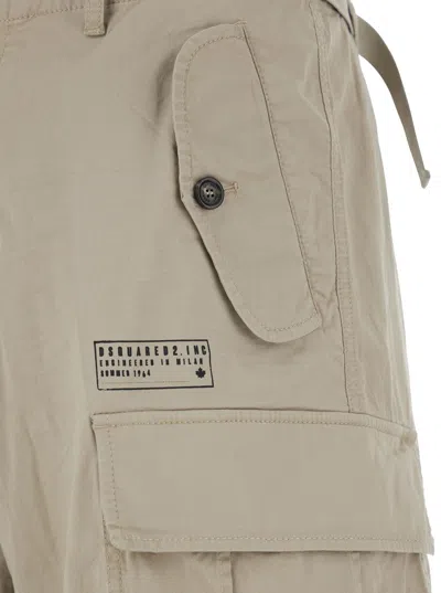 Dsquared2 Men Grey Shorts With Wide Leg And Four Flap Pockets With Buttons In Cotton Stretch Man In Animal Print