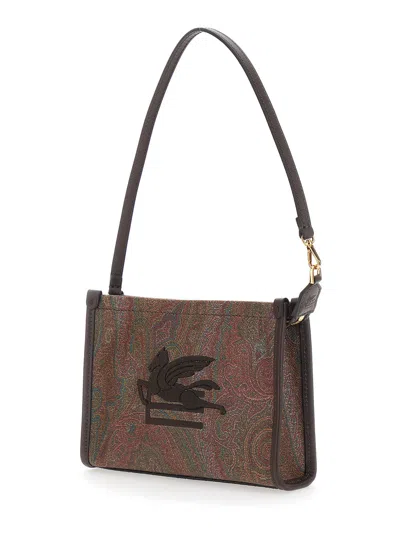 Etro Arnica Brown Clutch With Embroidered Logo On The Front And All-over Motif In Cotton Blend Woman In Multi